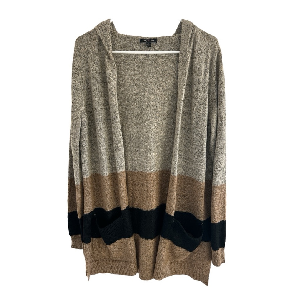 Tan and Black Color Block Cardigan Sweater| Size L